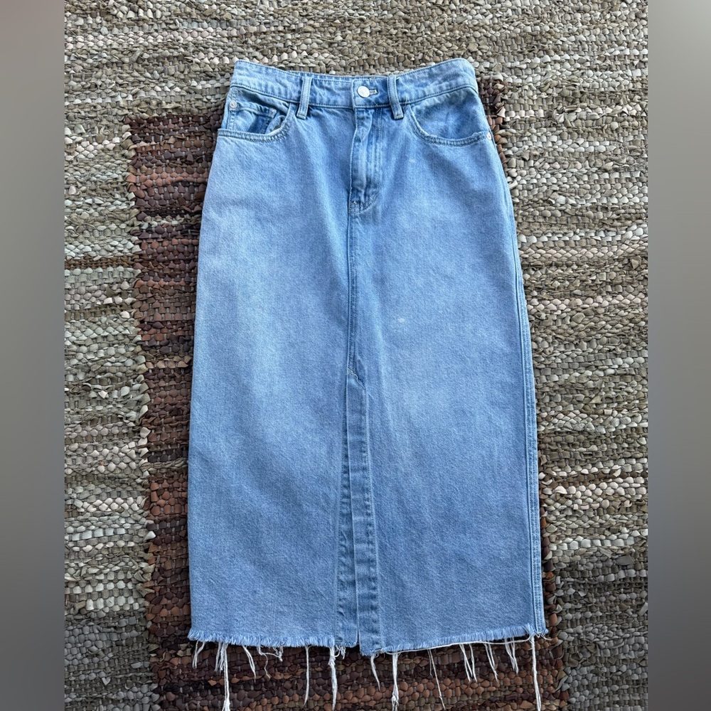 We The Free Jean Pencil Cutoff Skirt